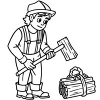single labourer and confuse and holding hand wood cutter and look reverse full body, vector