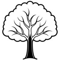 2 black and white oak tree icon, illustration line art vector