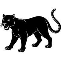 a black panther walking, showing its own teeth in an aggressive mood, illustration line art vector