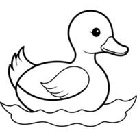 newborn duckling swimming in the river, illustration line art vector