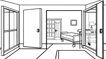 an hospital room door open, illustration line art vector