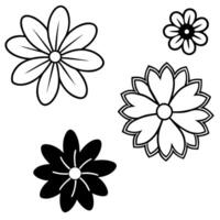different colorful minimalist groovy flowers illustration set, with an uniform white vector
