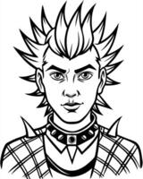 draw a punk-inspired look with tartan patterns and spiked accessories, illustration line art vector