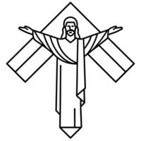 christ the redeemer in the same position as the reference photo, in diagonal position as a logo in vector