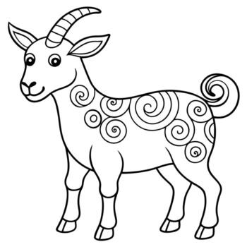 a simple coloring page line art illustration of an intricate cute goat with bold lines, designed as vector