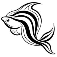 an abstract, fluid design of a fish swimming, using curves and waves to represent motion, vector