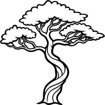 a large-scale depiction blending the slender, vertical form of a pine tree with the gnarled, vector