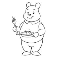 simple thick stroke pooh characters with props eg, joint, edible representing menu, deals, etc, vector