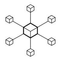 a blockchain network on white background, illustration line art vector