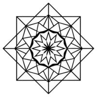 a precise geometric mandala with sharp, clean lines, featuring a central hexagon surrounded by vector