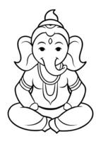line art of hindu god ganesha with ganesh symbol black only, illustration line art vector