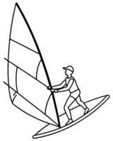 a coloring page of an windsurfing with no color just black lines, illustration line art vector