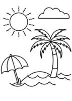 a coloring page of an beach with no color just black lines, illustration line art vector