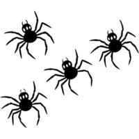 4 halloween spiders silhouette in different poses in walking, illustration line art vector