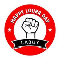 1 may happy labour day label with strong protest fist in the air on vintage red background vector