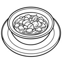 oxtail stew on white plate, illustration line art vector