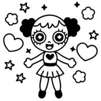 kawaii zombie cheerleader with extra big shiny eyes and hearts, stars and clouds around, vector