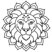 colouring page for audits lion face with mandala pattern on body, thick lines, lo details, no vector