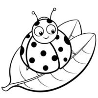 a plump ladybug with spots and a happy expression, resting on a large leaf, illustration vector