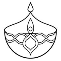 diwali diya in a white decorative background, illustration line art vector