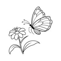 a butterfly is extracting nectar from a violet flower, illustration line art vector