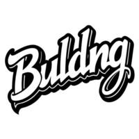 a typography design of a bold and stylized black and white word, building the text is large and vector