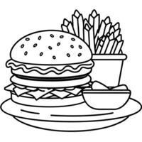 detailed shot of a succulent cheeseburger, with layers of fresh ingredients and a side of golden vector