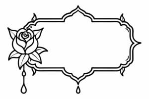 beautiful vintage victorian rectangular thin golden text frame decorated with a white rose from vector