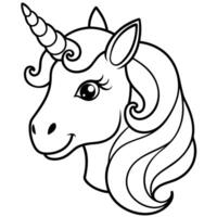 a unicorns head facing forward, with its mane styled in playful curls the unicorns horn is vector