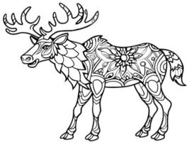mandala of a moose, book for adult creation, clean details, black and white only, no background, vector