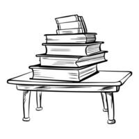 books stacked isolated on table, illustration line art vector