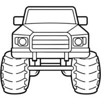 a sleek monster truck outline showing its large wheels, high suspension, and angular body the vector