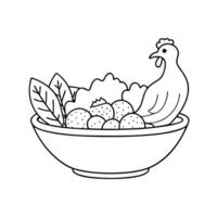 chicken caesar salad, illustration line art vector