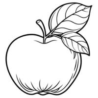 apple outline coloring book with reality feel leaves long branches, illustration line art vector