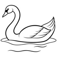 a graceful swan gliding across a serene lake, illustration line art vector