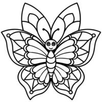 a coloring page of an butterfly and flower with mandala patterns on its head and body, with no vector