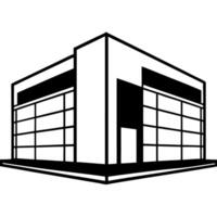 sleek office building silhouette with minimal windows, illustration line art vector