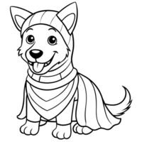 a cute beauceron puppy dog dressed in halloween ghost boo costume with smile for coloring book, vector