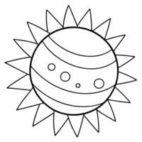 a coloring page of an space sun with no color just black lines, illustration line art vector