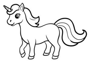 a cute, cartoon-style unicorn with a flowing mane and tail it has a single horn the unicorn is vector