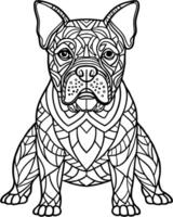 an intricate line art illustration of a boxer dog filled with detailed patterns and geometric vector