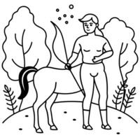 a centaur standing in a forest clearing with a bow in hand, ready to shoot, illustration vector