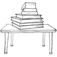 books stacked isolated on table, illustration line art vector