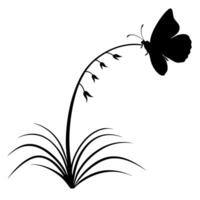 a butterfly is extracting nectar from a yucca flower, illustration line art vector