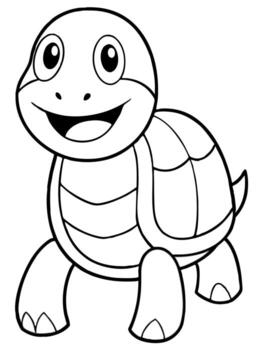 sonriente Tortuga negrita contorno negro y blanco lleno visible para niños bueno a color, vector