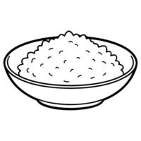 rice on wide plate, illustration line art vector