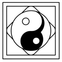 ying yang in a square, illustration line art vector