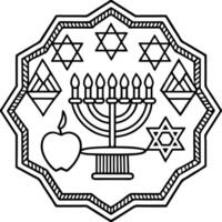 cartoon style hanukkah blessings in decorative frames, illustration line art vector