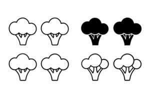 4 difference icon of broccoli silhouette on white background, illustration line art vector