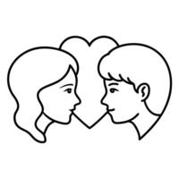 minimalist icon lovers face to face profiles with a heart between them, with a clean, light vector